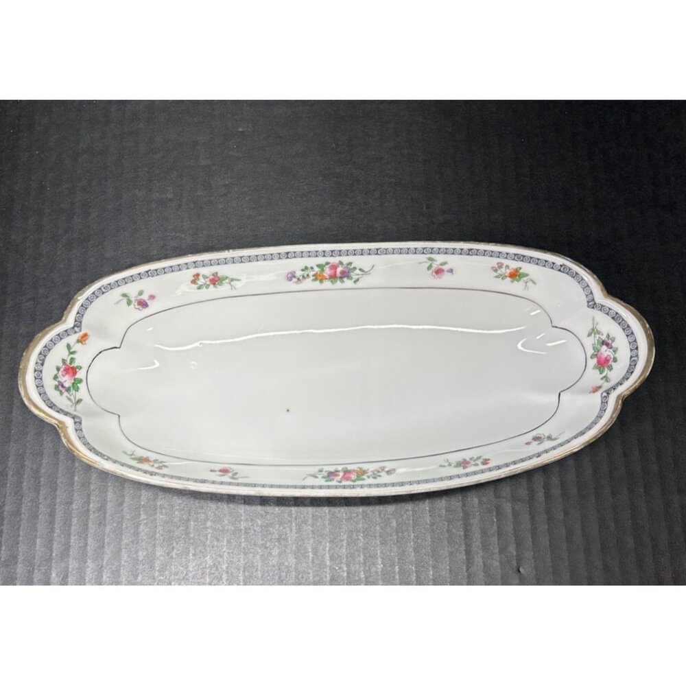 Vintage Hand Painted Nippon Porcelain Oblong Celery Dish  11 1/2 inches long